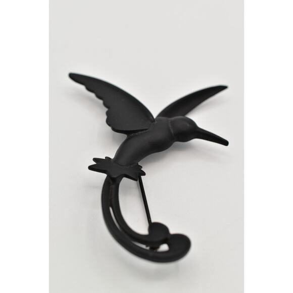 JJ Vintage Hummingbird Pin Brooch Matte Black Bird Chunky Signed 1980s BinAL - Picture 5 of 12